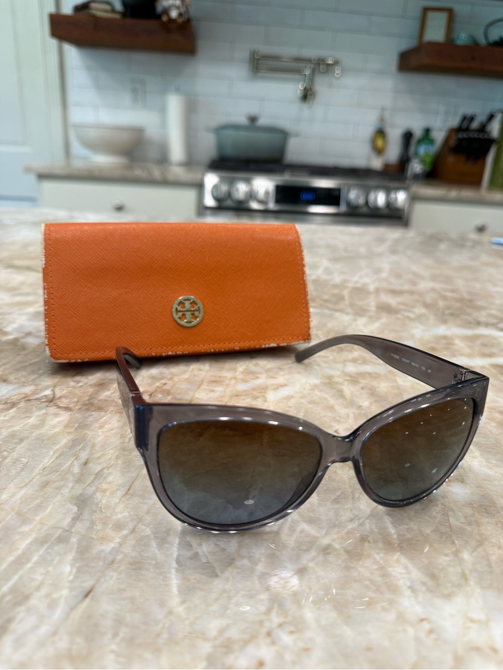Tory Burch Gray Gradient Lens Sunglasses with Orange Logo Case